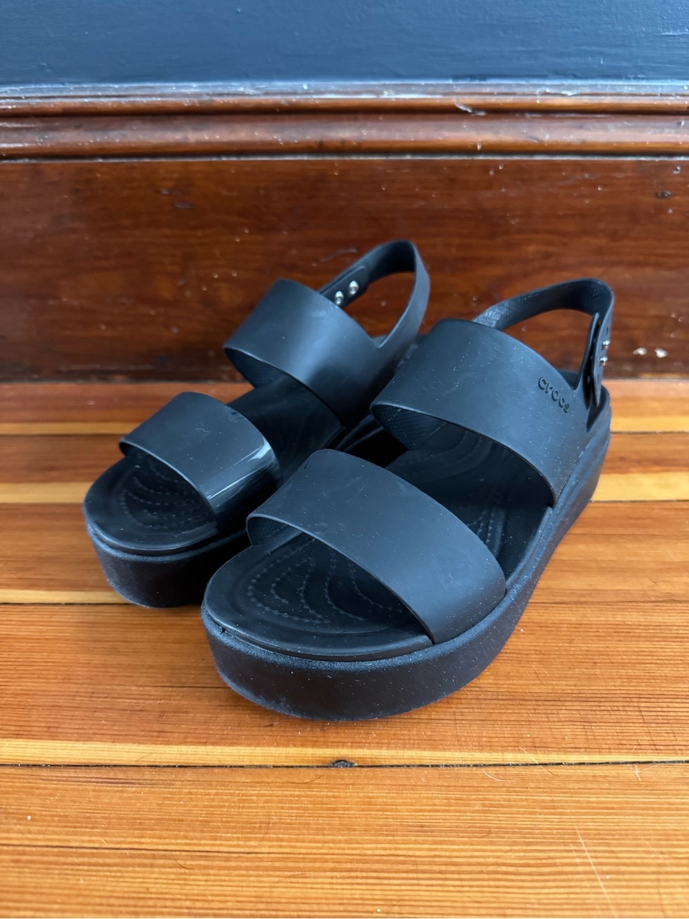 Crocs Women's Black Brooklyn Low Wedge Sandals